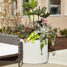 Load image into Gallery viewer, PolyStone Baja Modern Outdoor/Indoor Round Planter, Lightweight, Heavy Duty, Weather Resistant, Polymer Finish, Commercial Grade and Residential, Drain Hole, 23" W x 19" H