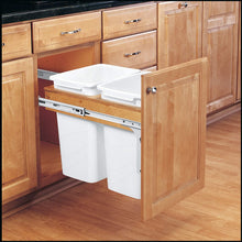 Load image into Gallery viewer, Rev-A-Shelf 4WCTM-18DM2 Double 35 Quart Top Mount Pull-Out Kitchen Waste Trash Container Bin for 15 Inch Wide 1.5 Inch Faceframe Cabinet, White
