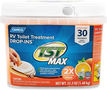 Load image into Gallery viewer, Camco TST Ultra-Concentrated Orange Citrus Scent RV Toilet Treatment Drop-Ins, Formaldehyde Free, Breaks Down Waste And Tissue, Septic Tank Safe, 30-Pack (41183)
