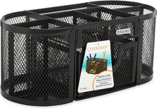 Load image into Gallery viewer, Rolodex Mesh Pencil Cup Organizer, Four Compartments, Steel, 9 1/3"x4 1/2"x4", Black (1746466)