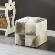 Load image into Gallery viewer, Deco 79 95920 Cube Gray &amp; White Real Animal Skin Leather Ottoman, 16” x 16” (Colors may vary)