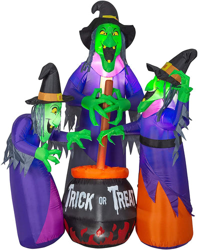 Gemmy 6 ft. Inflatable Fire and Ice 3 Witches with Cauldron (GGR) Projection Airblown Scene