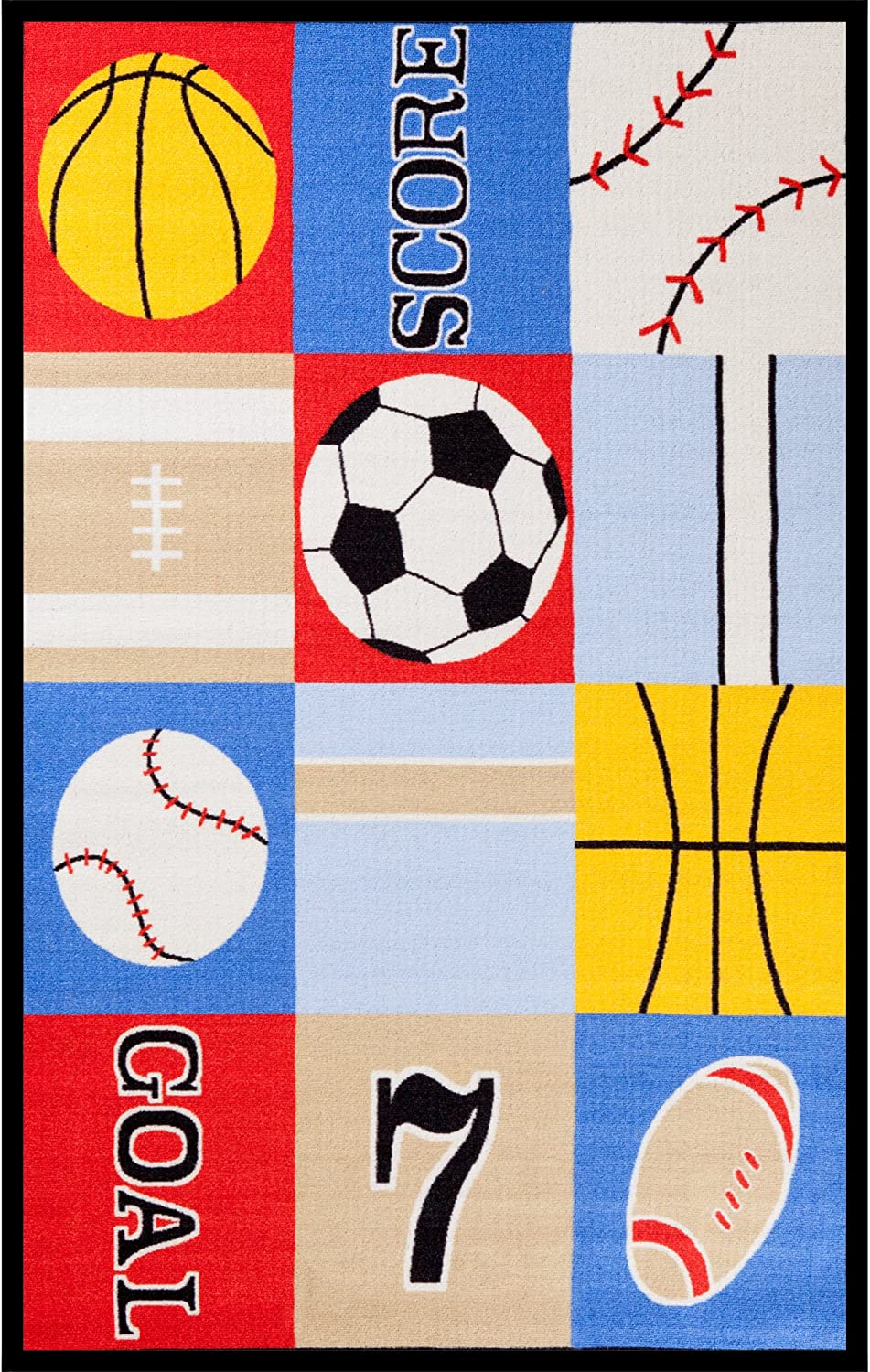 Concord Global Fun Time Ball Games Multi Football Sport Kids Rug 3'3
