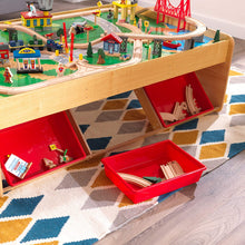 Load image into Gallery viewer, KidKraft Waterfall Mountain Wooden Train Set &amp; Table with 120 Pieces, 3 Storage Bins, Gift for ages 3+