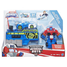 Load image into Gallery viewer, Playskool Heroes Transformers Rescue Bots Optimus Prime Racing Trailer