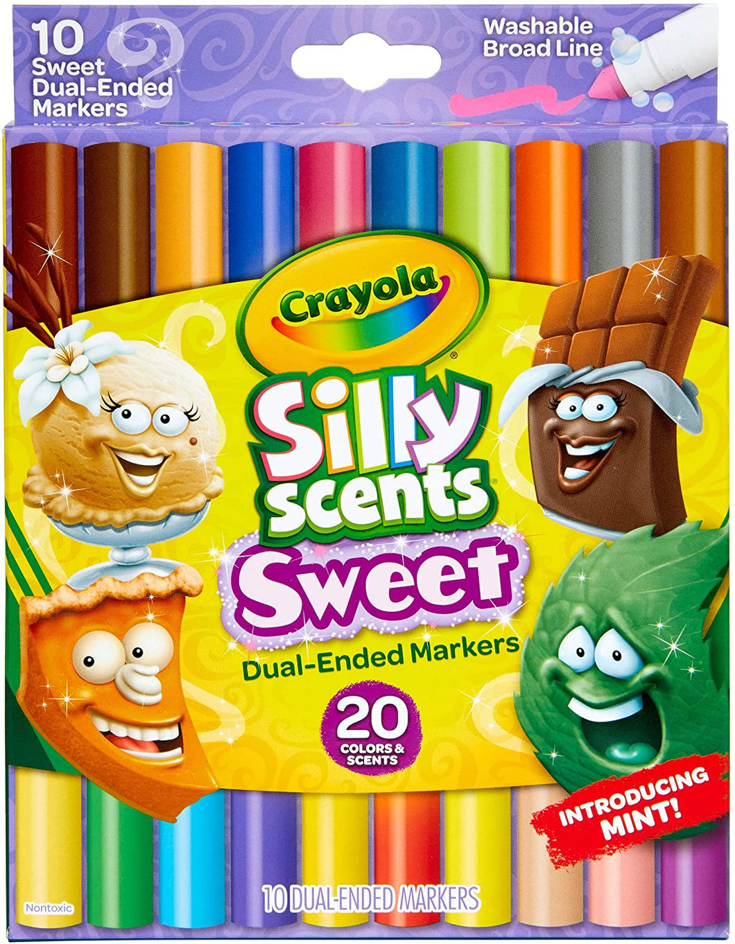 Crayola Silly Scents Dual Ended Markers, Sweet Scented Markers, 10 Count, Gift for Kids, Age 3, 4, 5, 6, Multi