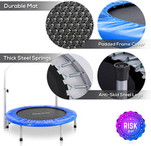 Load image into Gallery viewer, SereneLife Portable &amp; Foldable Trampoline - 40" in-Home Mini Rebounder with Adjustable Handrail, Fitness Body Exercise