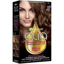 Load image into Gallery viewer, Garnier Olia Ammonia-Free Brilliant Color Oil-Rich Permanent Hair Color, 6.0 Light Brown (Pack of 1) Brown Hair Dye (Packaging May Vary)
