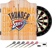 Load image into Gallery viewer, Trademark Gameroom NBA7010-OCT3 NBA Dart Cabinet Set with Darts &amp; Board - City - Oklahoma City Thunder