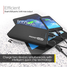 Load image into Gallery viewer, Dual USB Portable Charger - 12,000mAh External Battery Pack - Ultra Slim and Light with Built-in AC Plug and Micro USB Cable - Charges iPhone, Android and More - Pocket Juice by Tzumi