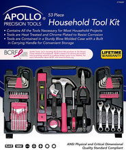 Load image into Gallery viewer, Apollo Tools DT9408P 53 Piece Household Tool Set with Wrenches, Precision Screwdriver Set and Most Reached for Hand Tools in Storage Case Pink Ribbon