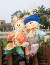 Load image into Gallery viewer, Gardenised 24 Inch Sitting Scarecrow Sister and Brother Set