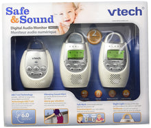 Load image into Gallery viewer, VTech DM221-2 Audio Baby Monitor with up to 1,000 ft of Range, Vibrating Sound-Alert, Talk Back Intercom, Night Light Loop &amp; Two Parent Units, White