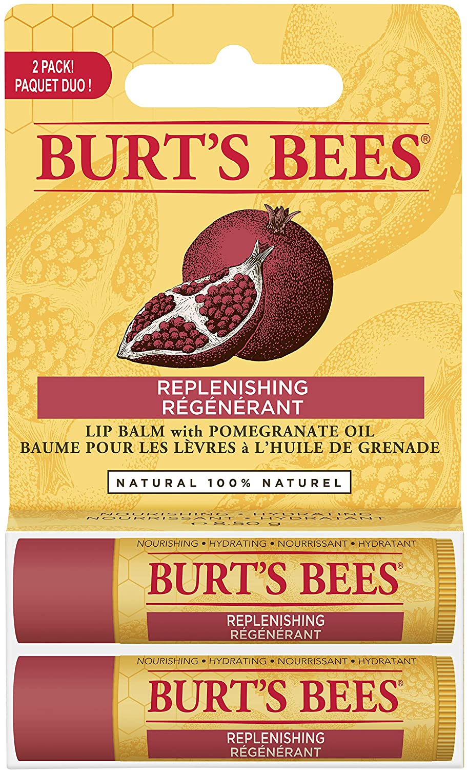 Burt's Bees 100% Natural Moisturizing Lip Balm, Pomegranate, 2 Tubes