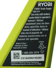 Load image into Gallery viewer, Ryobi P4001 One+ 18V Lithium Ion All-In-One 25 Foot Drain Auger for Sinks or Toilets (Battery Not Included, Power Tool Only)