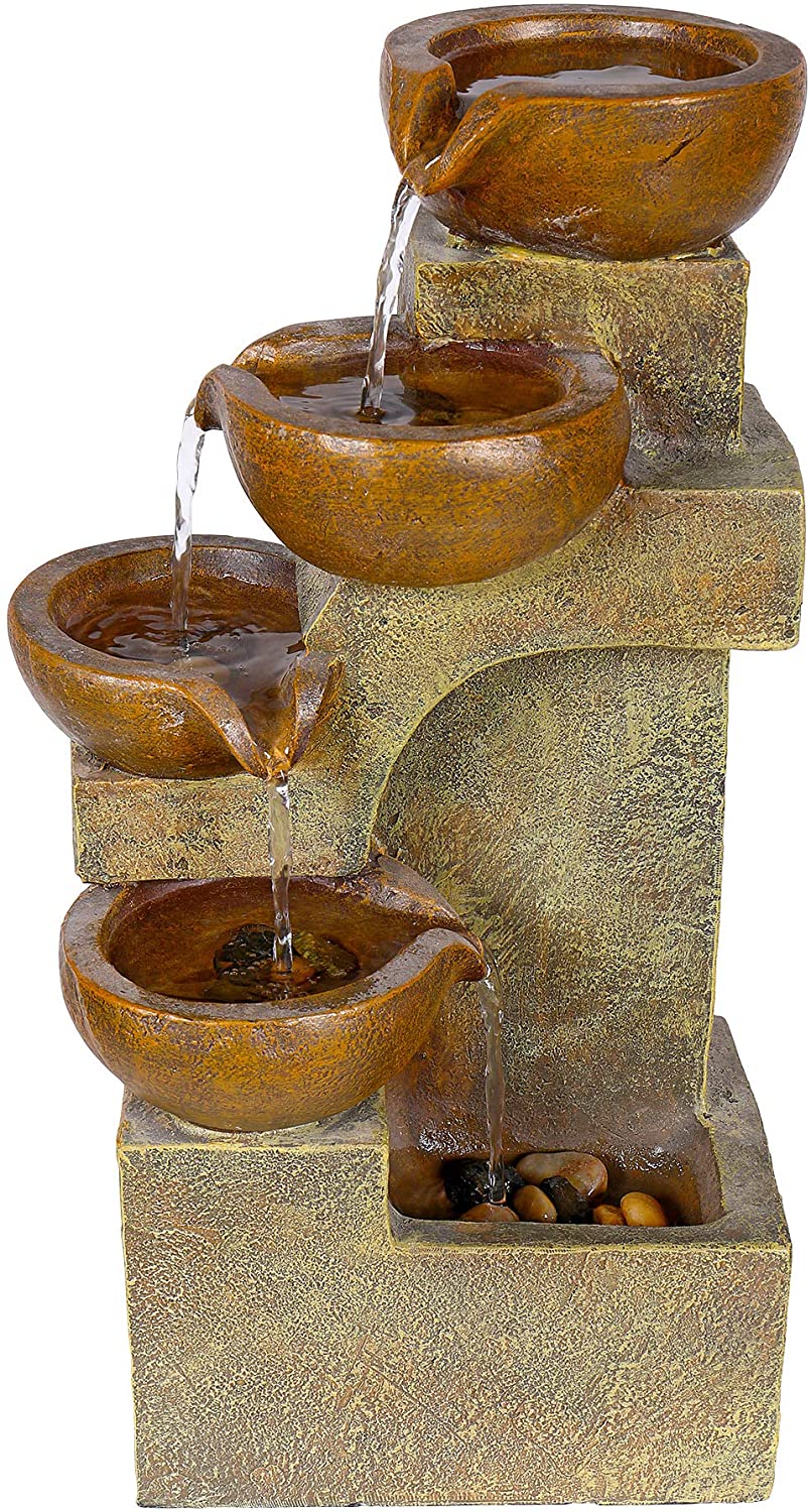 Alpine Corporation WCT726 Tiering Pots Fountain, 17 Inch Tall, Brown