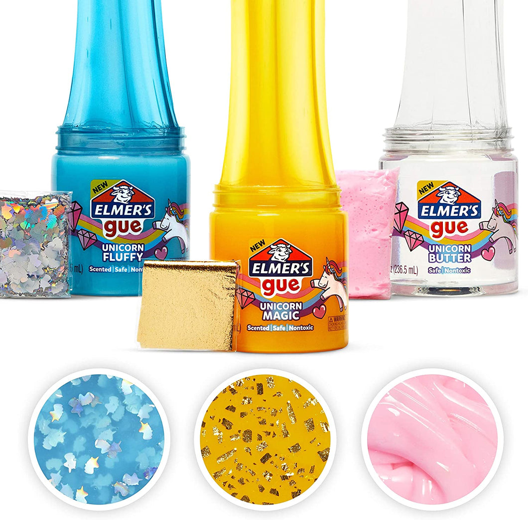 Elmer’s Gue Premade Slime, Unicorn Dream Slime Kit, Includes Fun, Unique Add-Ins, Variety Pack, 3 Count