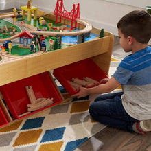 Load image into Gallery viewer, KidKraft Waterfall Mountain Wooden Train Set &amp; Table with 120 Pieces, 3 Storage Bins, Gift for ages 3+