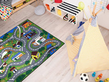 Load image into Gallery viewer, Ottomanson Jenny Collection Grey Base with Multi Colors Kids Children's Educational Road Traffic System Design(Non-Slip) Area Rug, 8'2" X 9'10", Multicolor