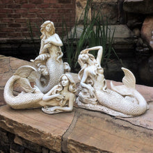 Load image into Gallery viewer, Life's A Beach 97035 Mermaid On Her Side with Table Top Base Antique White Finish Beach and Pool Figurine Statue