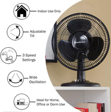 Load image into Gallery viewer, Comfort Zone CZ121 3-Speed 12-inch Oscillating Table Fan with Adjustable Tilt