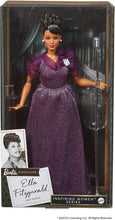 Load image into Gallery viewer, Barbie Inspiring Women Series Ella Fitzgerald Collectible Doll, 12-in, Wearing Purple Gown, with Microphone, Doll Stand and Certificate of Authenticity