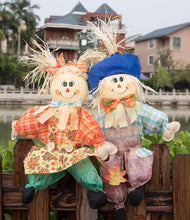 Load image into Gallery viewer, Gardenised 24 Inch Sitting Scarecrow Sister and Brother Set