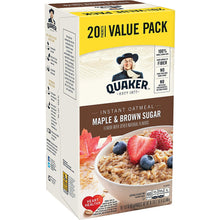 Load image into Gallery viewer, Quaker Maple &amp; Brown Sugar Instant Oatmeal, 20 Count, 1.51 oz Packets