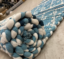 Load image into Gallery viewer, Reversible Blue and White Geometric Table Runner