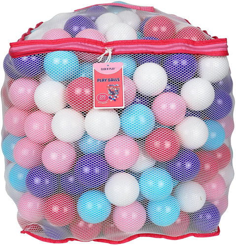Click N' Play Plastic Ball Phthalate Free Bpa Free Crush Proof Pit Balls 5 Pretty Feminine Colors in Reusable Mesh Storage Bag with Zipper (Pack 200)