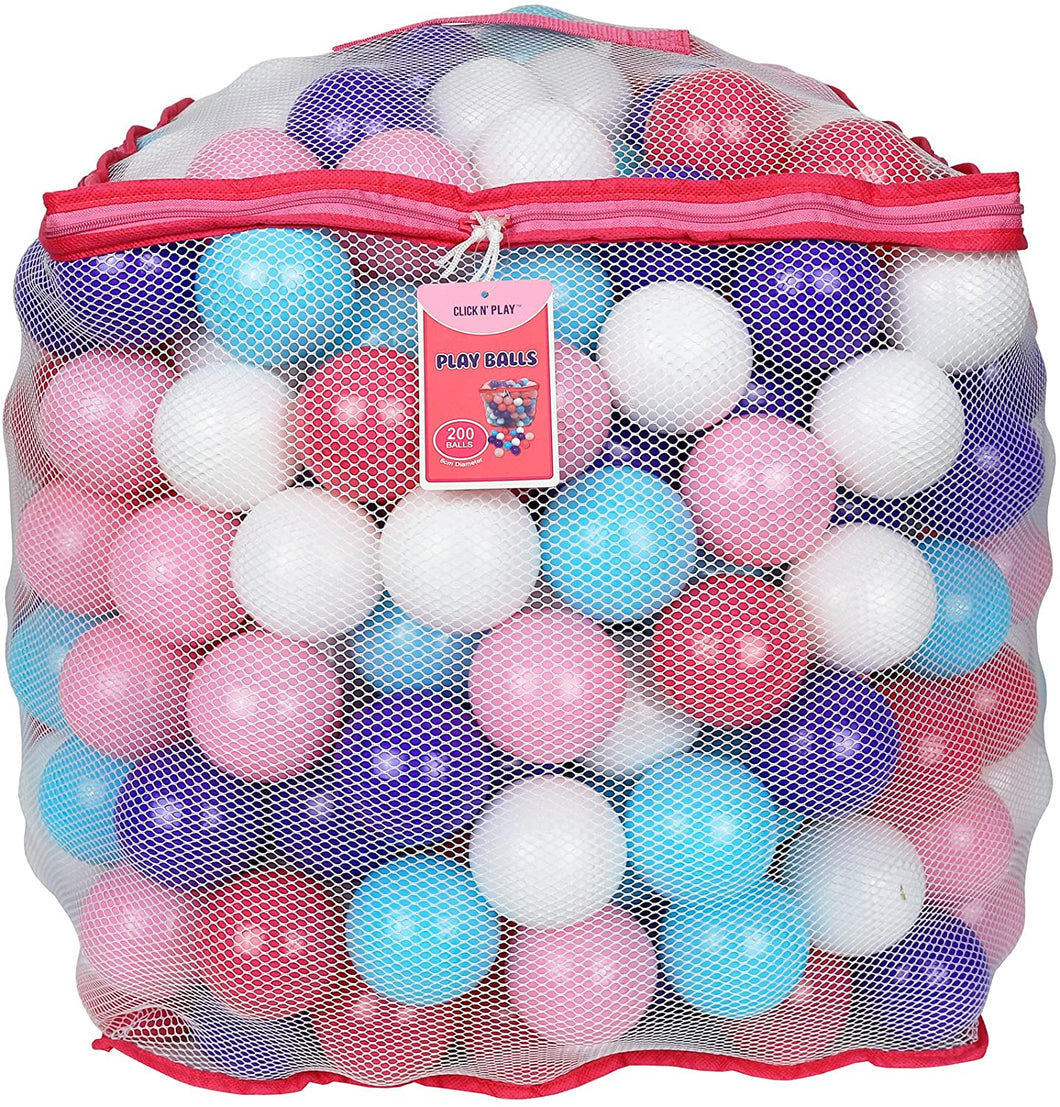 Click N' Play Plastic Ball Phthalate Free Bpa Free Crush Proof Pit Balls 5 Pretty Feminine Colors in Reusable Mesh Storage Bag with Zipper (Pack 200)