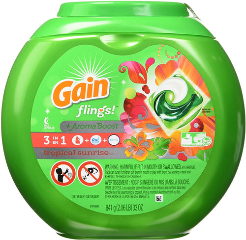 Gain Flings! Tropical Sunrise Scent With Oxi Boost and Febreze Freshness, 42 Count