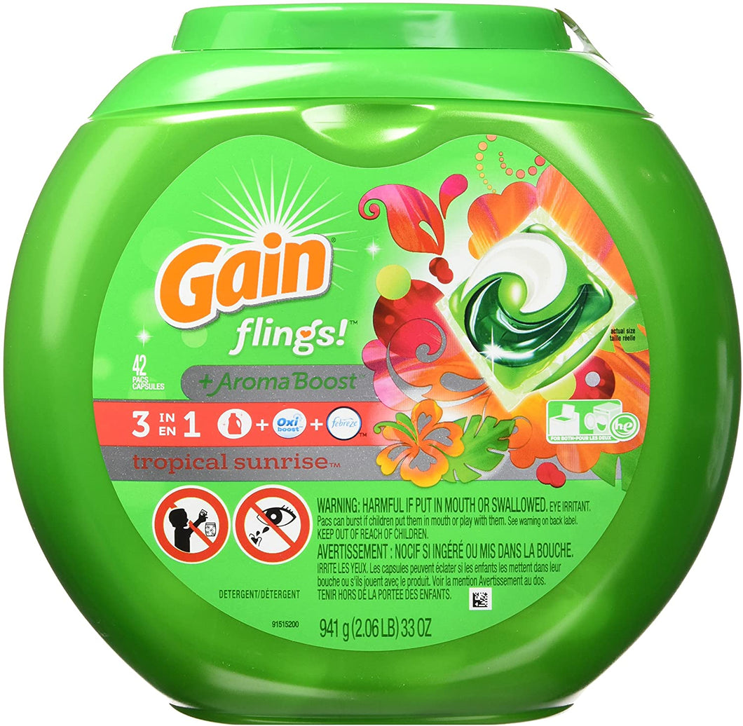 Gain Flings! Tropical Sunrise Scent With Oxi Boost and Febreze Freshness, 42 Count