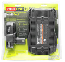 Load image into Gallery viewer, Ryobi P128 Upgrade Kit: Intelliport 18V Lithium Ion Battery Charger (P117) and Single 18V Lithium Ion Battery (P102) Compatible With One+ System