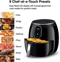 Load image into Gallery viewer, Gourmia GAF718 Digital Free Fry Air Fryer- No Oil Healthy Cooking - Touch LCD Display with 8 Presets - 1700 Watt - 7 Qt Basket Pan - Recipe Book Included