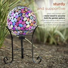 Load image into Gallery viewer, Alpine Corporation Outdoor Solar Powered Pink Glass Mosaic Gazing Globe with LED Lights and Metal Stand, Violet