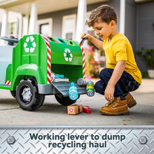Load image into Gallery viewer, Kid Trax Real Rigs Toddler Recycling Truck Interactive Ride On Toy, Kids Ages 1.5-4 Years, 6 Volt Battery and Charger, Sound Effects, 9 Recycling Accessories Included (KT1535TG) , Green