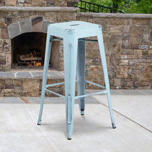 Load image into Gallery viewer, Flash Furniture Stackable Industrial Metal Backless Bar Stool in Distressed GreenBlue