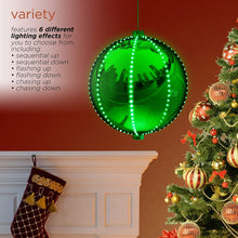 Load image into Gallery viewer, Alpine Corporation LPA108L-GN Hanging Christmas Ball Ornament with Chasing LED Lights Plug-in Festive Indoor Holiday Décor, 13-Inch Tall, Green