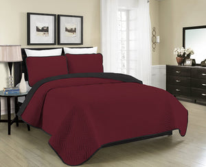 Blissful Living Reversible Luxury Pinsonic Solid Quilt Set Including Shams – Lightweight and Soft for All Year Round Comfort