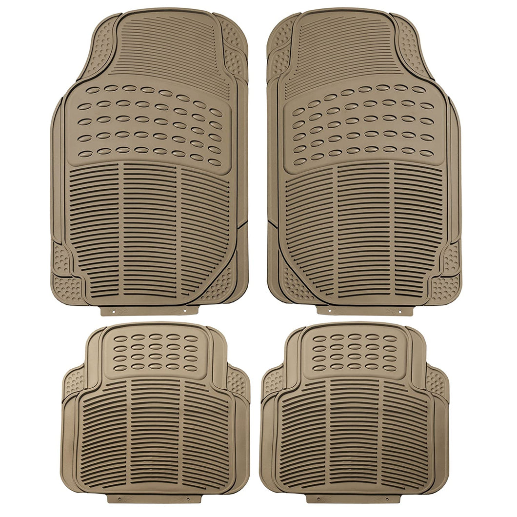 FH Group F11305BEIGE Tan All Weather Floor Mat, 4 Piece (Full Set Trimmable Heavy Duty)