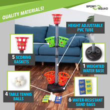 Load image into Gallery viewer, Sport Squad Precision Basket Tower Toss - Bean Bag Toss Game for Adults and Kids - Indoor or Outdoor Use - Throw The Included Bean Bags and Ping Pong Balls into Bucket Targets to Score Points