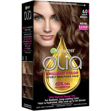 Load image into Gallery viewer, Garnier Olia Ammonia-Free Brilliant Color Oil-Rich Permanent Hair Color, 6.0 Light Brown (Pack of 1) Brown Hair Dye (Packaging May Vary)