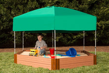 Load image into Gallery viewer, Frame It All Tool-Free Classic Sienna 7ft. x 8ft. x 11in. Composite Hexagon Sandbox Kit with Telescoping Canopy/Cover - 2&quot; Profile
