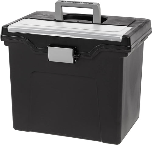 IRIS USA Letter Size Portable File Box with Organizer Lid, Black