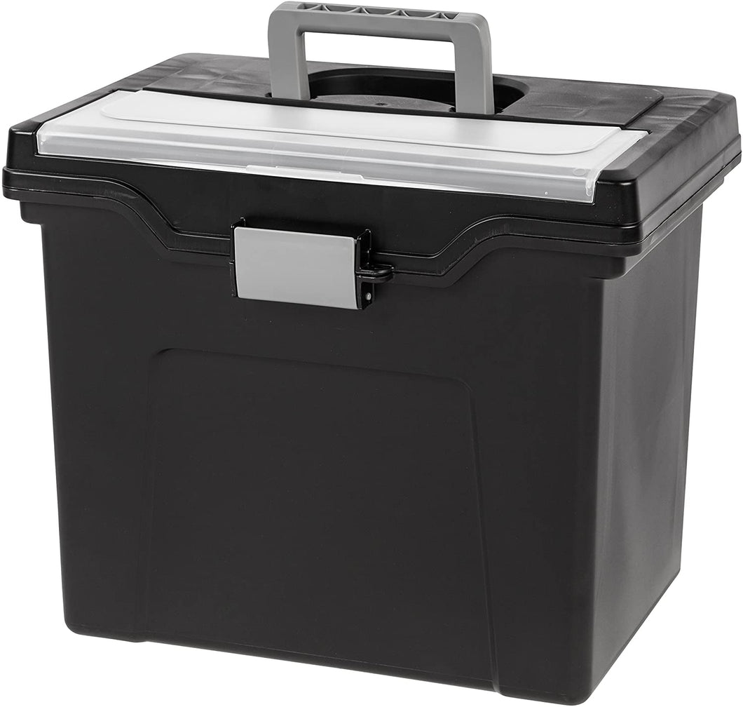 IRIS USA Letter Size Portable File Box with Organizer Lid, Black