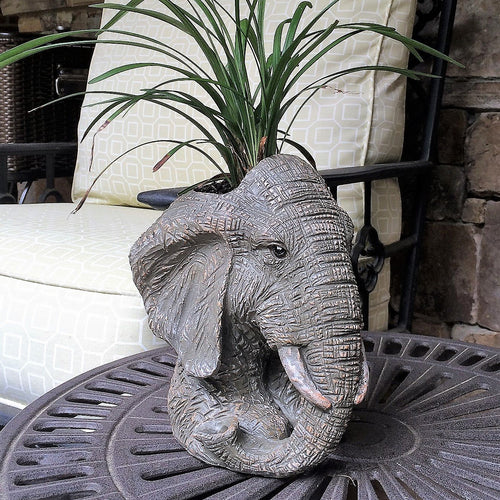 Homestyles 8.5 in. Graystone Elephant Muggly Mascot Animal Statue Planter Holds a 3