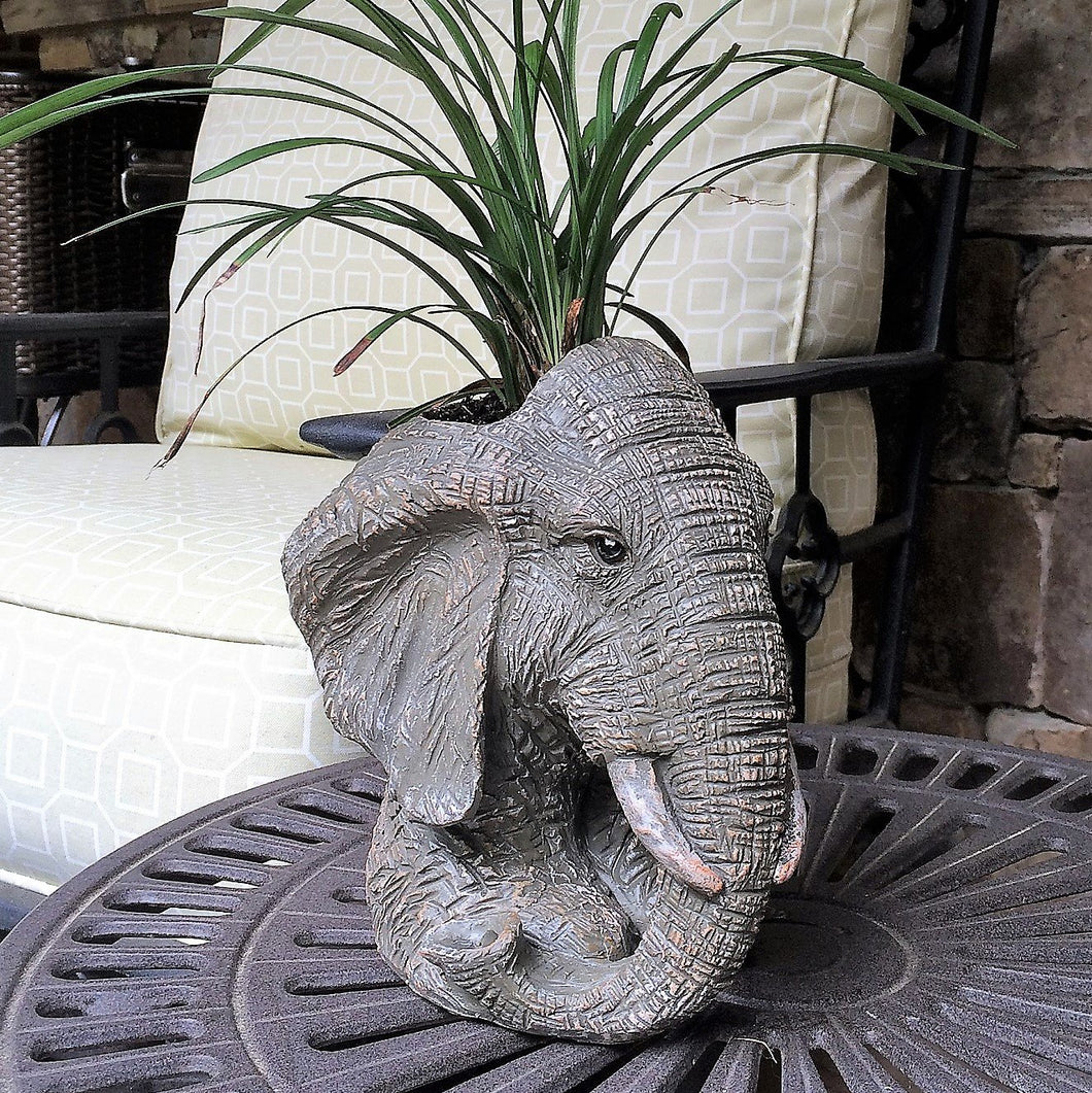 Homestyles 8.5 in. Graystone Elephant Muggly Mascot Animal Statue Planter Holds a 3