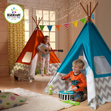 Load image into Gallery viewer, KidKraft Deluxe Bamboo &amp; Canvas Play Teepee, Children's Furniture – Turquoise &amp; Chevron Print