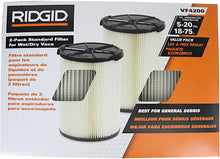 Load image into Gallery viewer, Ridgid VF4200 Genuine Replacement 1-Layer Everyday Dirt Wet/Dry Vac Filter for Ridgid 5-20 Gallon Vacuums (2 pack VF4000)